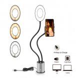 Wholesale with LED Lamp for Live Stream Direct Broadcast Silver 2-in-1 Adjustable Cellphone Holder with Fill Light Flexible Desktop Stand